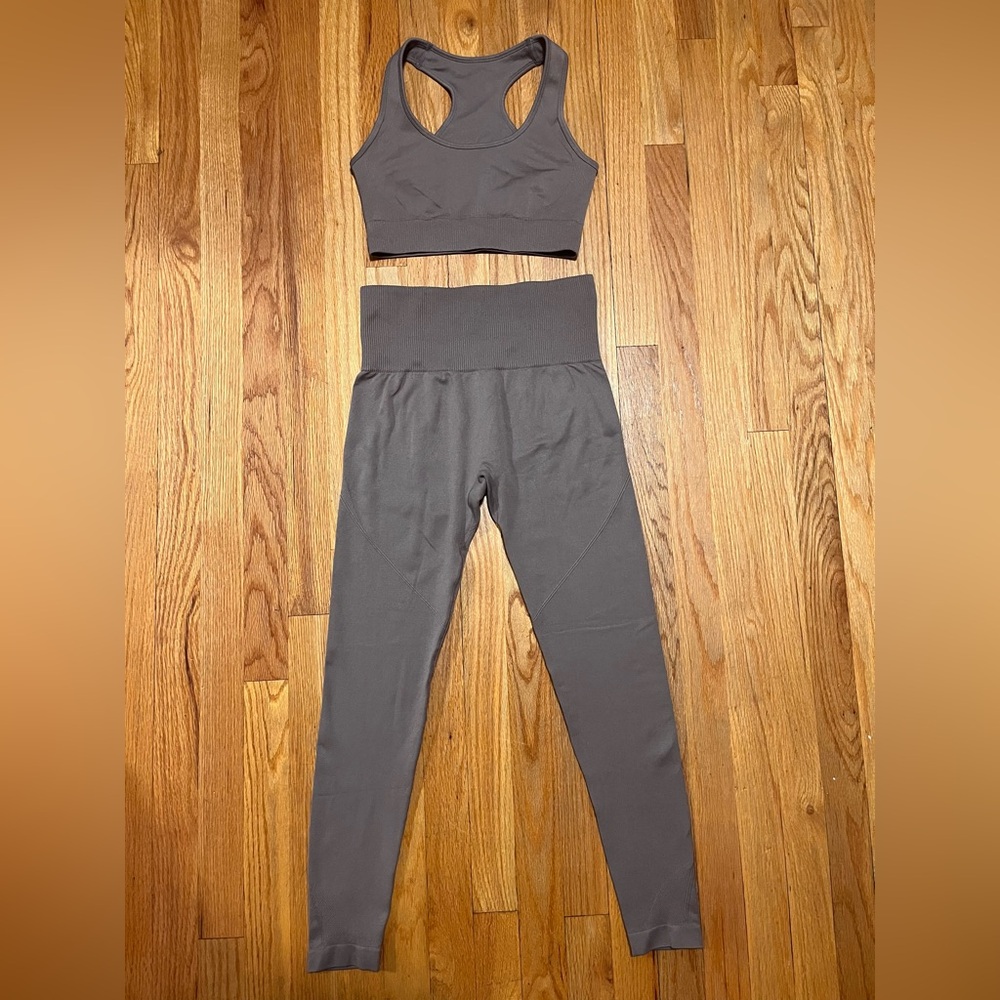 Brown Leggings and Sports Bra Set